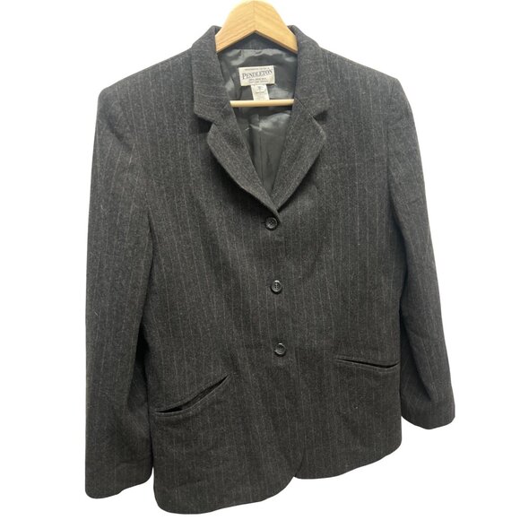 Pendleton Vintage 90's Dark Gray Wool with Red Pinstripe Blazer - Picture 1 of 7